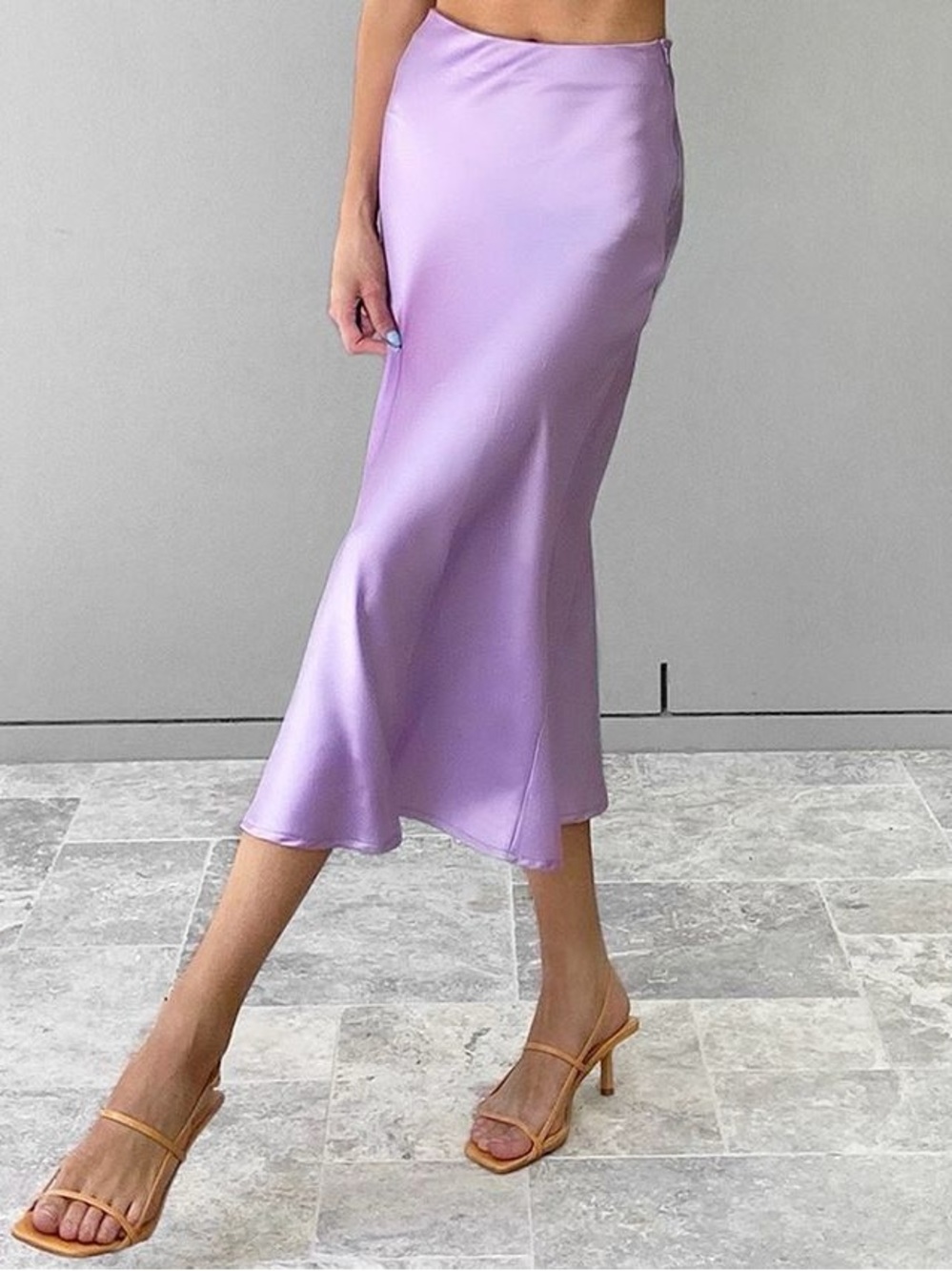 Zara Lavender Satin Bias-Cut Maxi Skirt Purple Size S